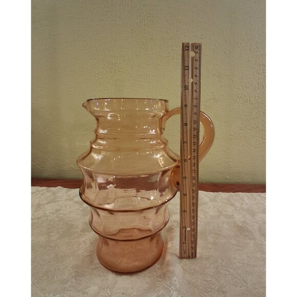 Antique Pink Pitcher Horizonal Ribbed Depression Glass Large Ice Tea / Beverage - Picture 5 of 6